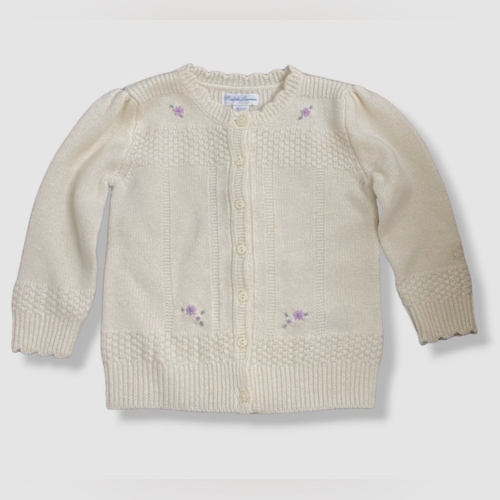 Polo Ralph Lauren Cotton Cashmere Wool Cardigan Floral Sweater Size 24 Months